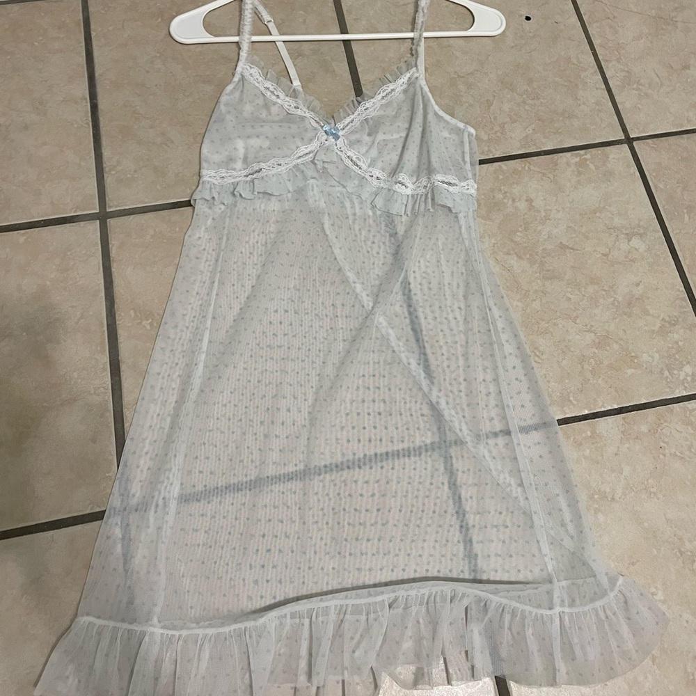 Lingerie blue babydoll slip dress with blue bow